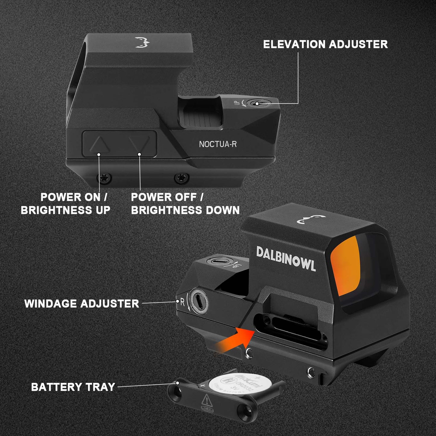 DALBINOWL NOCTUA - R Rifle Red Dot Sight 3 MOA Shake Awake Open Reflex Sight 1x30mm Large Window Rifle Scope for Long Guns - Dalbinowl Optic