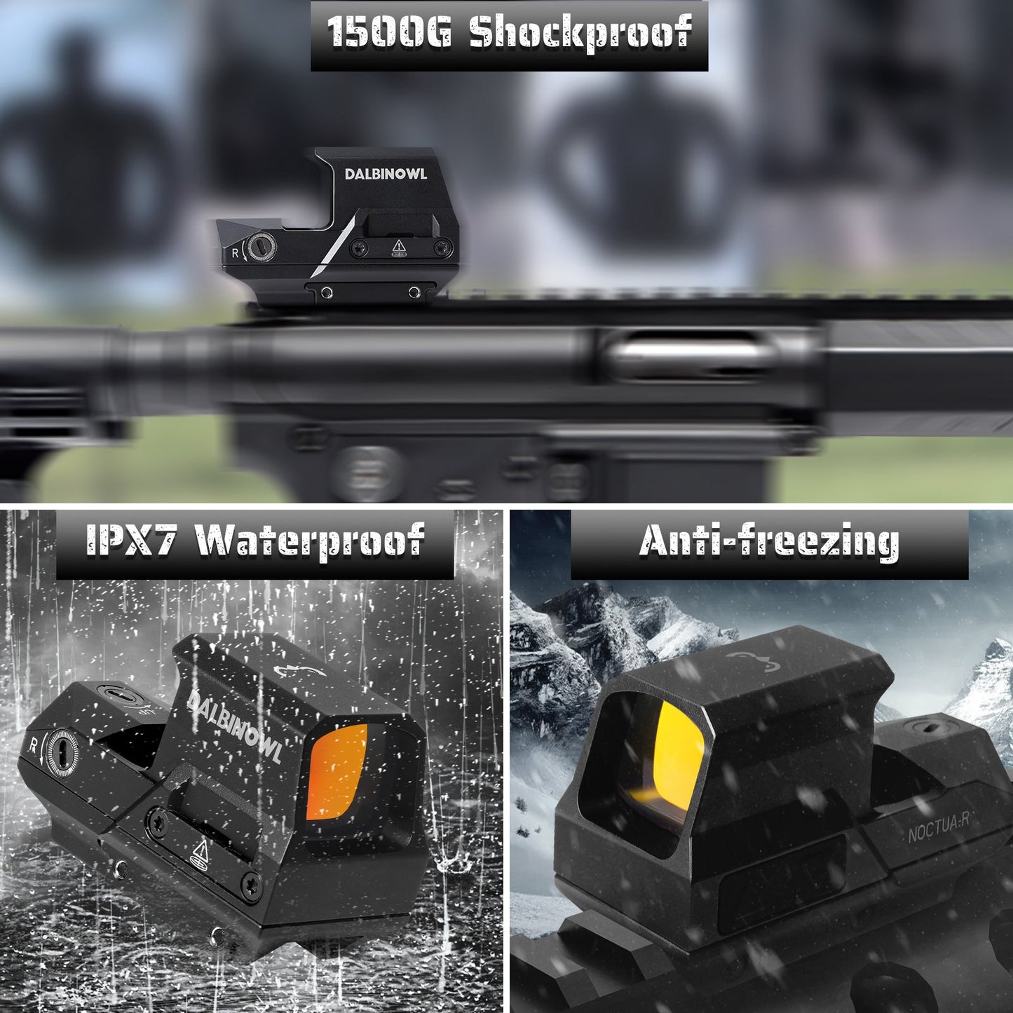 DALBINOWL NOCTUA - R Rifle Red Dot Sight 3 MOA Shake Awake Open Reflex Sight 1x30mm Large Window Rifle Scope for Long Guns - Dalbinowl Optic