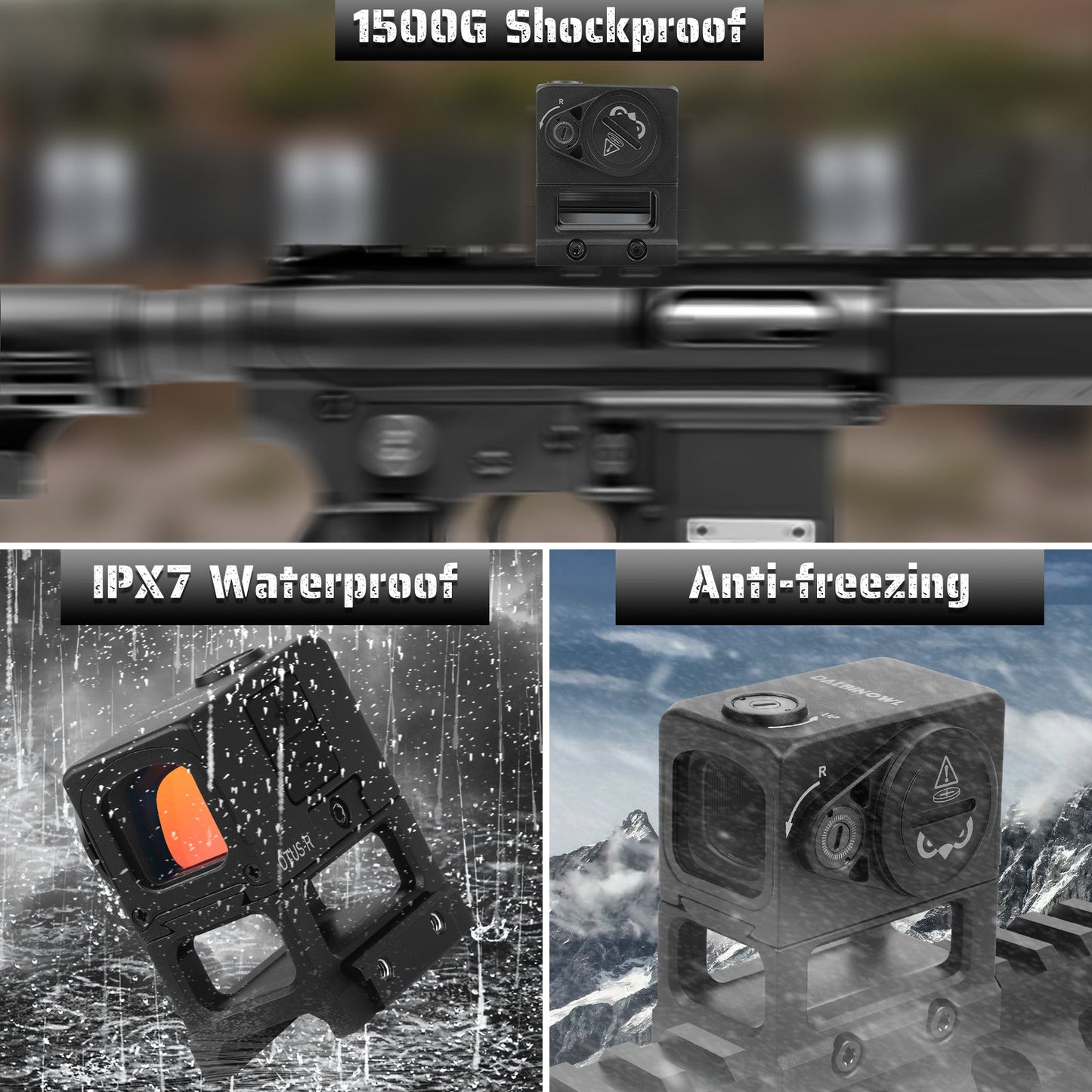 DALBINOWL OTUS - R Enclosed Red Dot Sights for ACRO Footprint - Motion Awake - 3 MOA Closed Emitter Reflex Sight - with Adapter Plates for RMR Footprint & Glock MOS & Picatinny Rails - Dalbinowl Optic