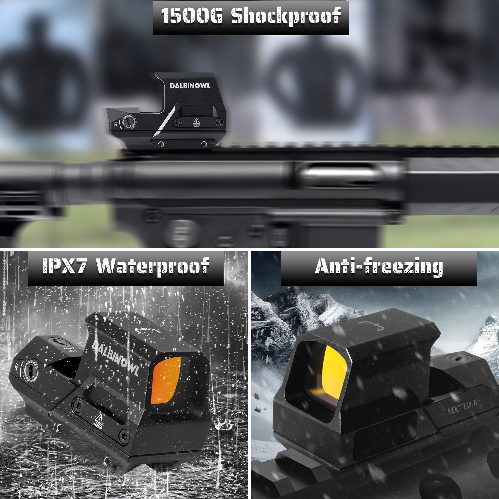 DALBINOWL NOCTUA - R Rifle Red Dot Sight 3 MOA Shake Awake Open Reflex Sight 1x30mm Large Window Rifle Scope for Long Guns - Dalbinowl Optic