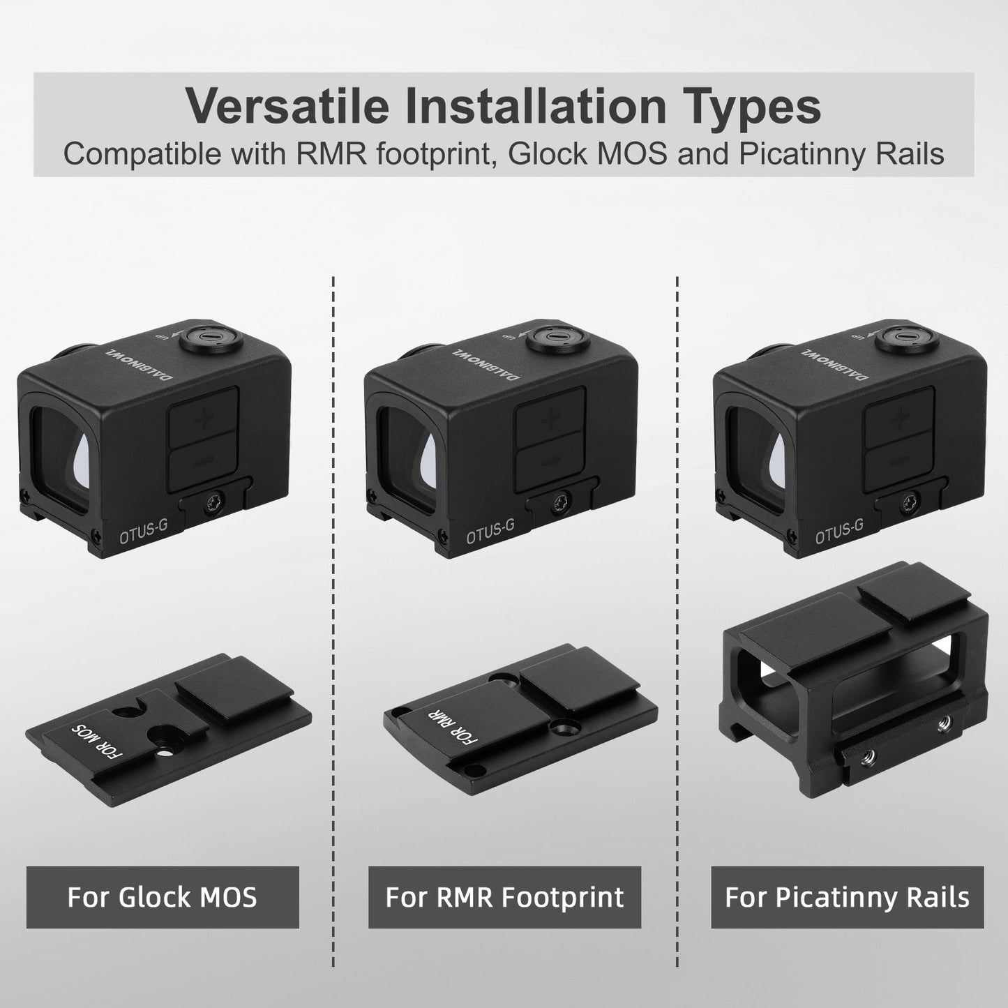 Dalbinowl OTUS - G Enclosed Green Dot Sights for ACRO Footprint - Motion Awake - 3 MOA Closed Emitter Reflex Sight - with Adapter Plates for RMR Footprint & Glock MOS & Picatinny Rails - Dalbinowl Optic