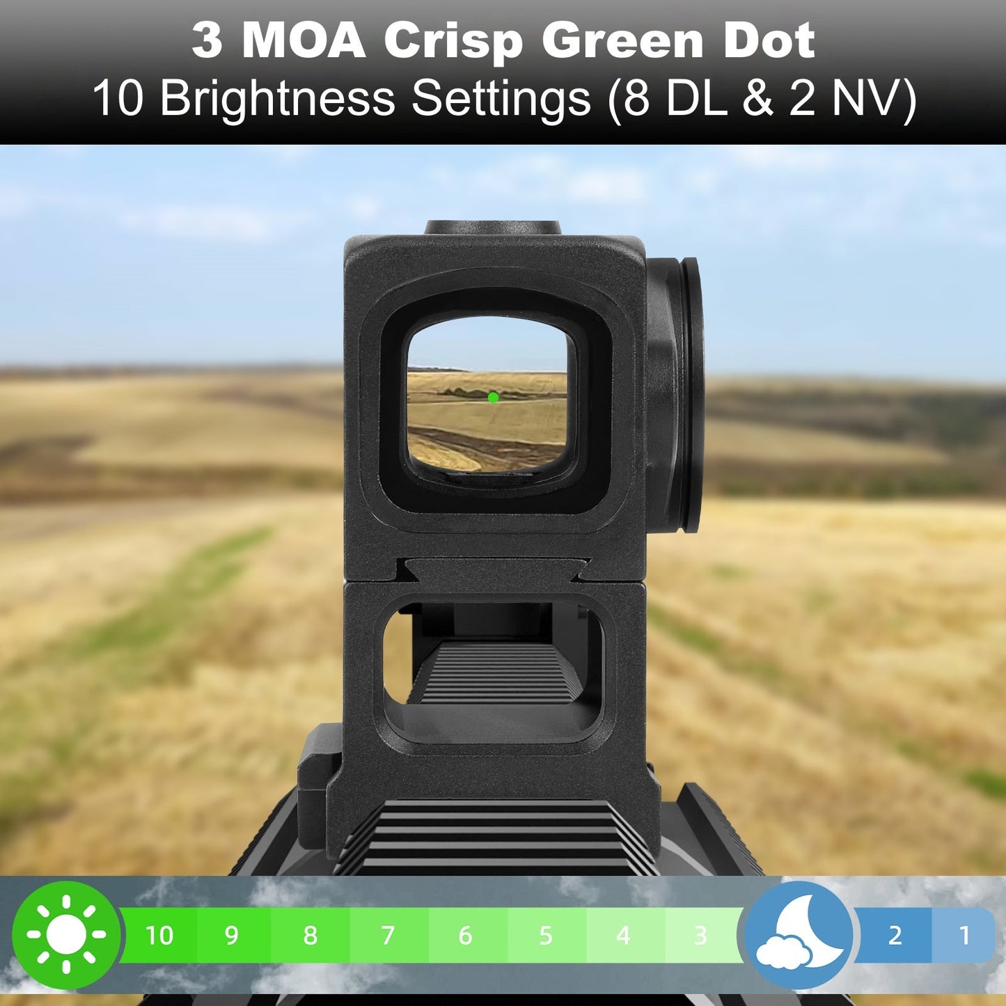 Dalbinowl OTUS - G Enclosed Green Dot Sights for ACRO Footprint - Motion Awake - 3 MOA Closed Emitter Reflex Sight - with Adapter Plates for RMR Footprint & Glock MOS & Picatinny Rails - Dalbinowl Optic