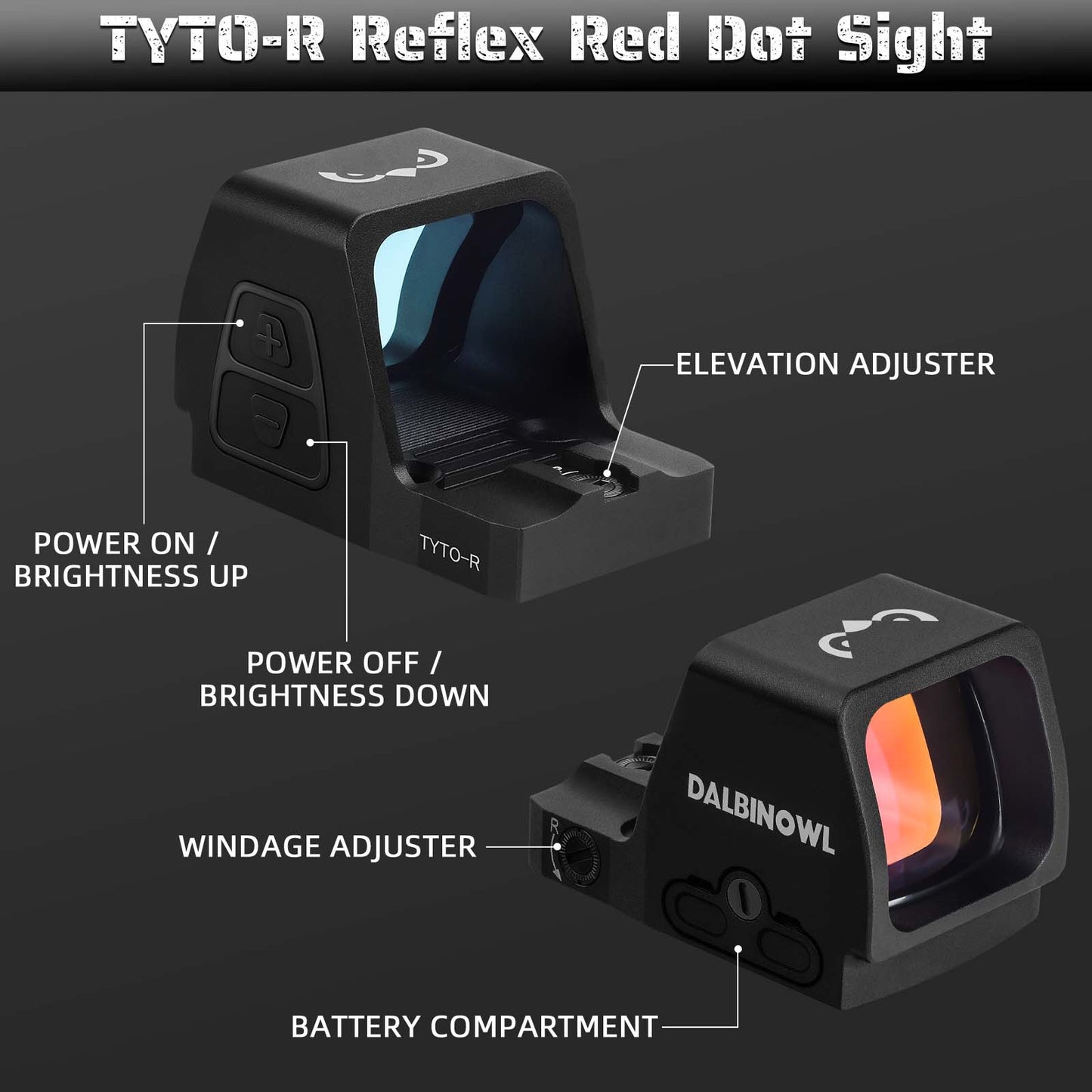 Dalbinowl TYTO - R 2.5 MOA Red Dot Sight for RMR Footprint Pistols Shake Awake Open Reflex Sight - Dalbinowl Optic